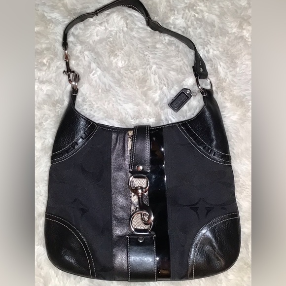 Coach black leather nylon hobo shoulder bag - Picture 5 of 9